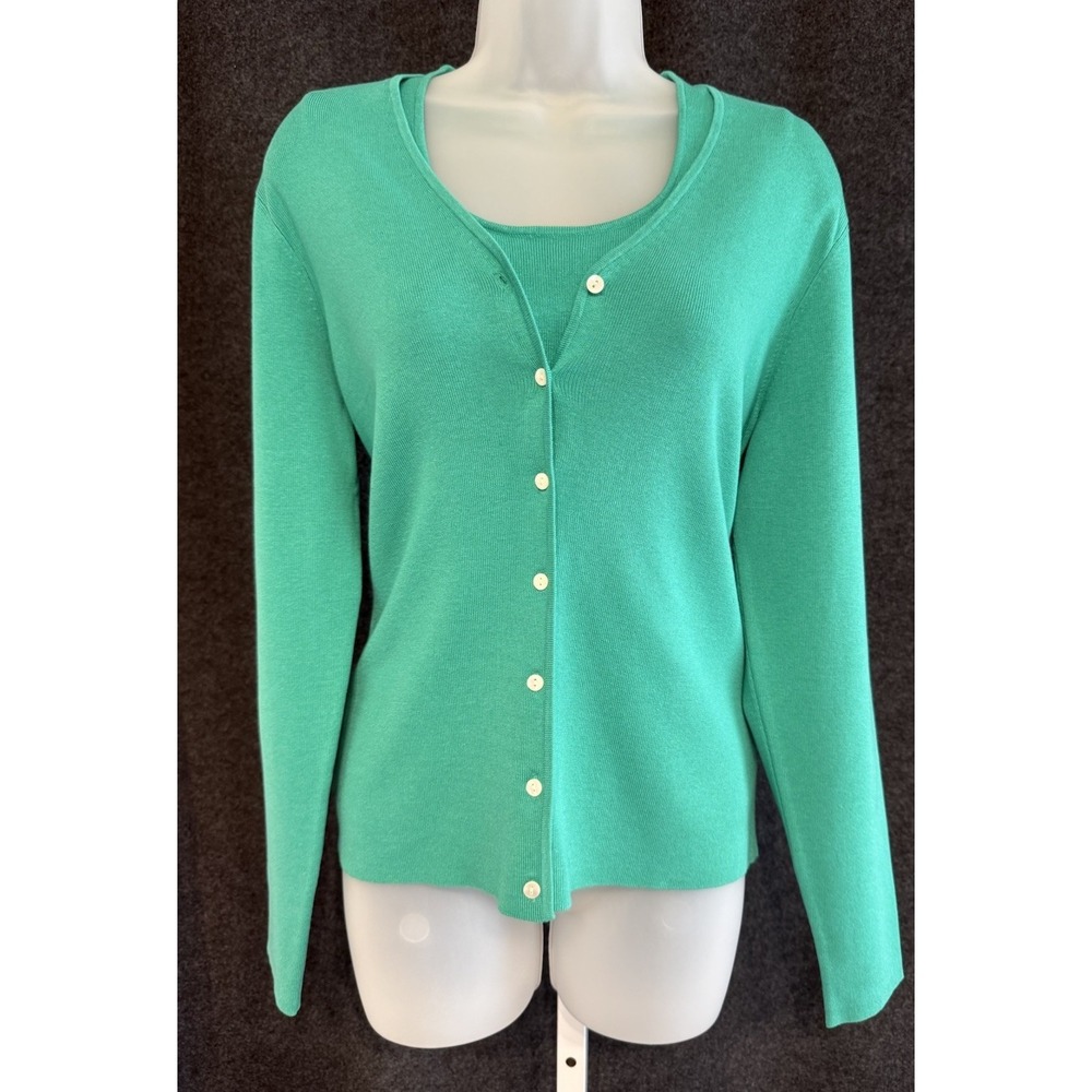Charter Club Womens Green Silk Blend Cardigan Sweater Set Size PS 2 Piece NWT
